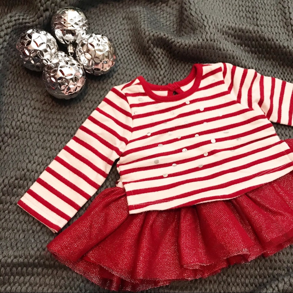 Baby C&J Red White Striped Tutu Tulle Dot Dress